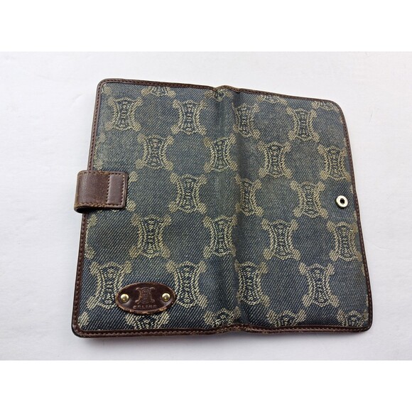 CELINE Logo Macadam Pattern Denim Full Size Snap Wallet - Picture 8 of 8